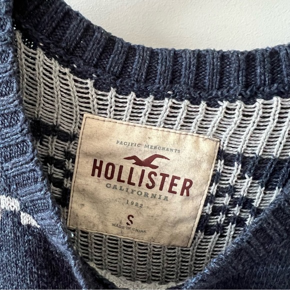 Hollister Mens Navy Blue Sweater Long Sleeves Knit Crew Neck - Picture 5 of 9